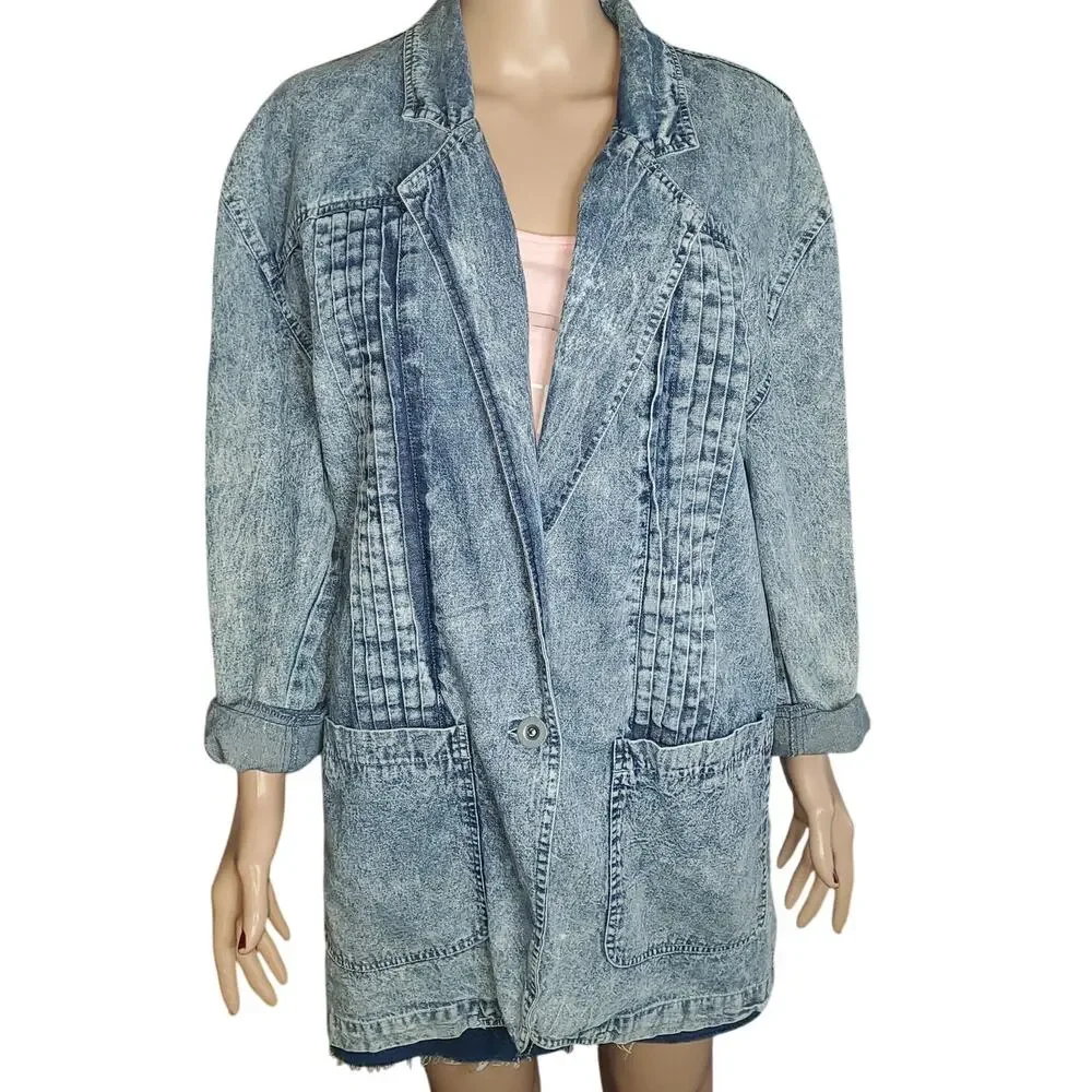 Vintage Gitano Denim Jacket Acid Wash 80s Inner View L Y2K Grunge Retro